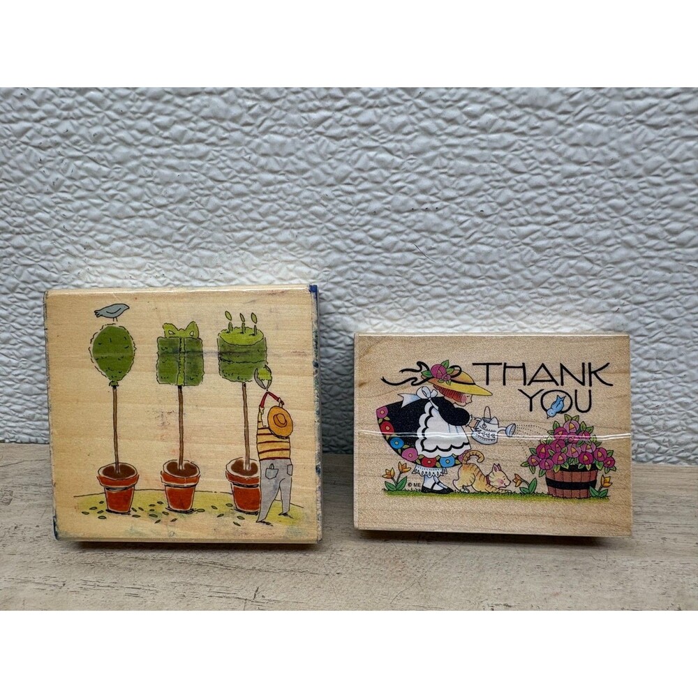 Set Of 2 Wood Mounted Rubber Stamps Gardening